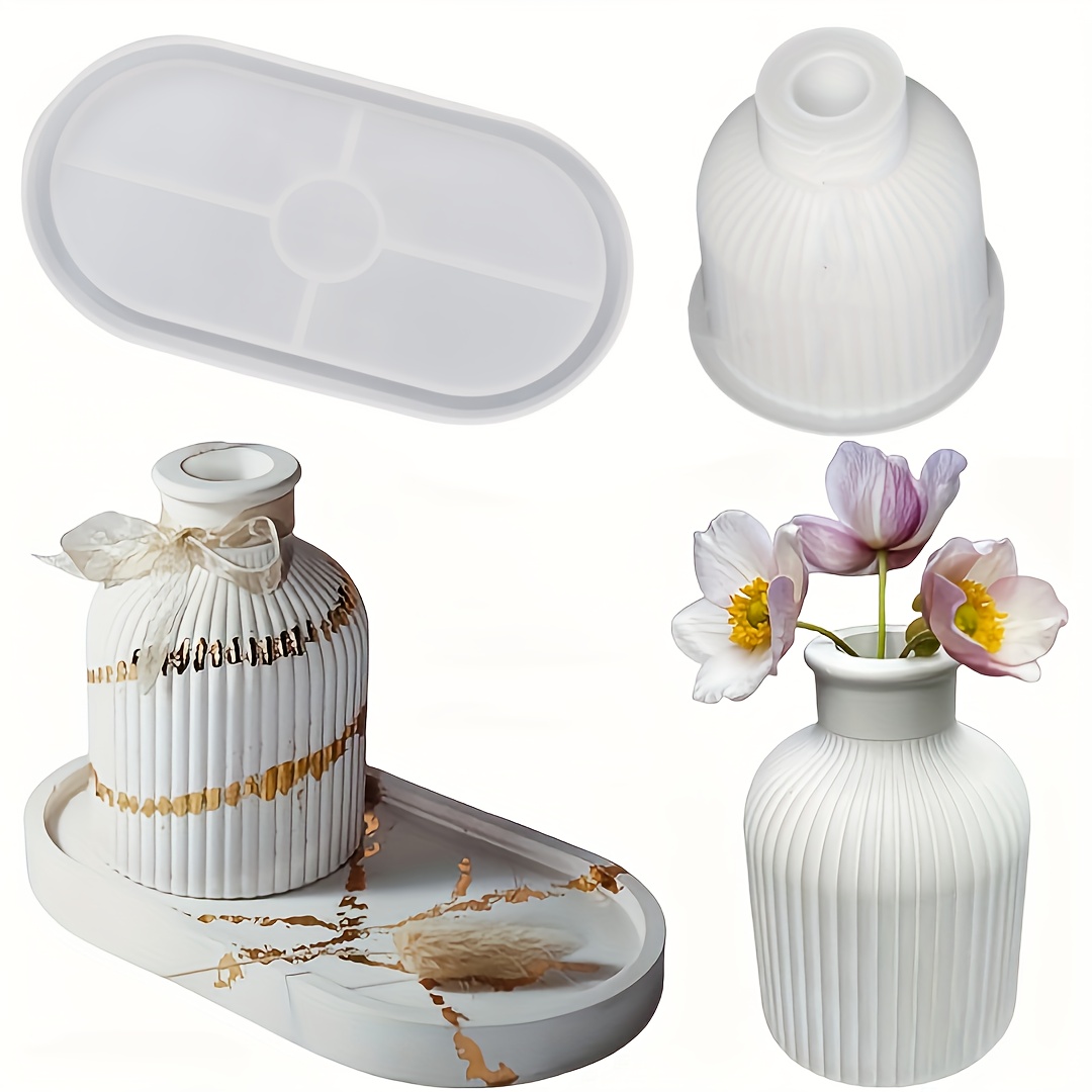 

1set Flower Vase Storage Tray Silicone Molds Set, Oval Coaster Molds And Bottles Container Molds, Round Vase Molds For Candle Holder Candy Container Flower Pot Gift Home Decor