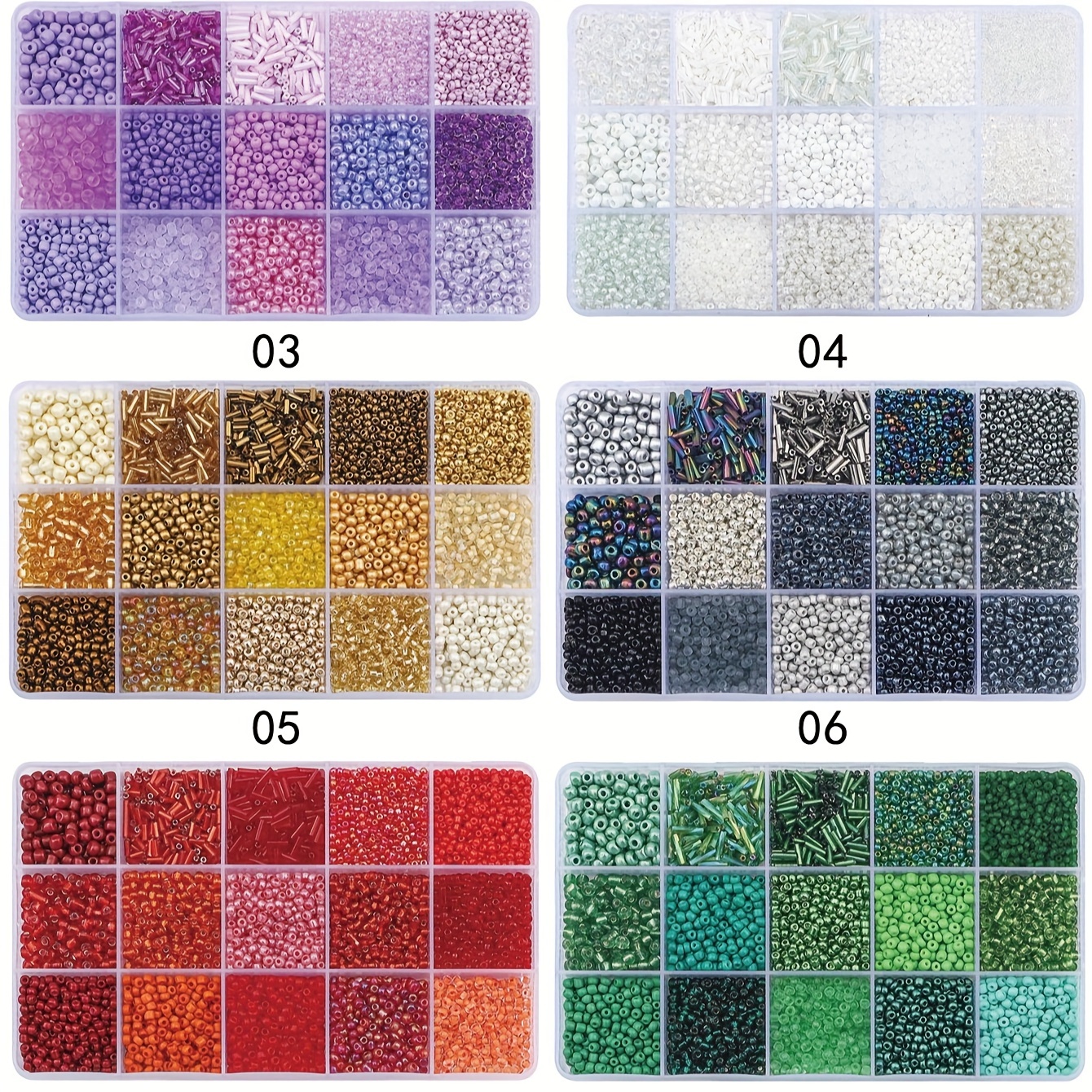 

1 Box Of 15 Grids Solid Color Rice Beads & Tube Beads, Diy Jewelry Making Kit, Transparent Glass Beads