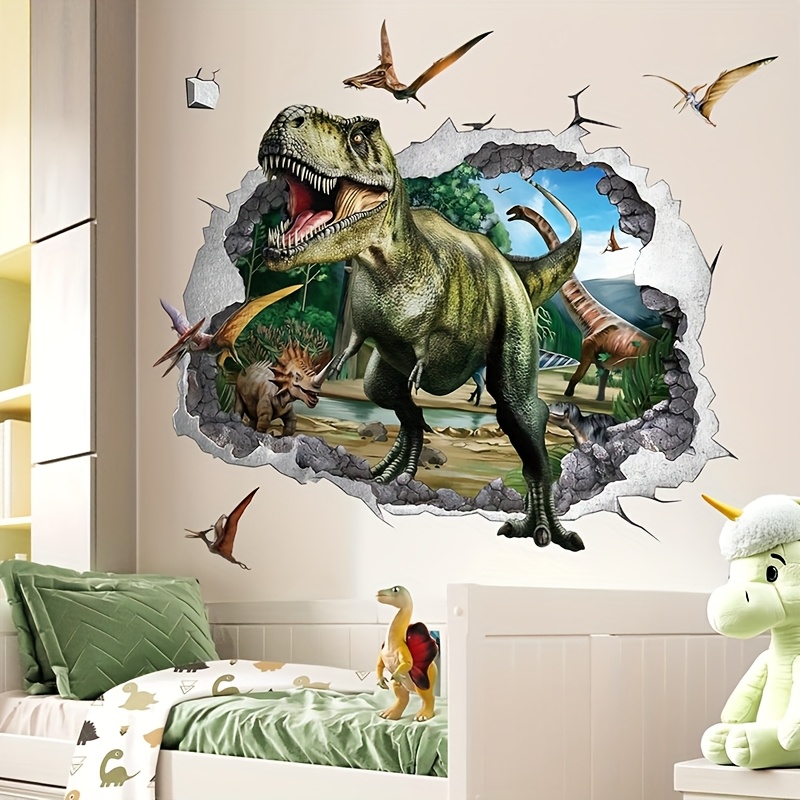 large dinosaur wall stickers featuring green dinosaurs with crack patterns easy to peel and stick wall art decals that   no electricity