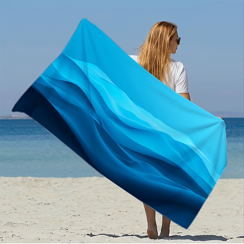 TEMU 1 serviette de plage à motif d'ondes bleues dégradées, super absorbante, été - pour les loisirs , les pool parties, les , de soleil et le yoga.