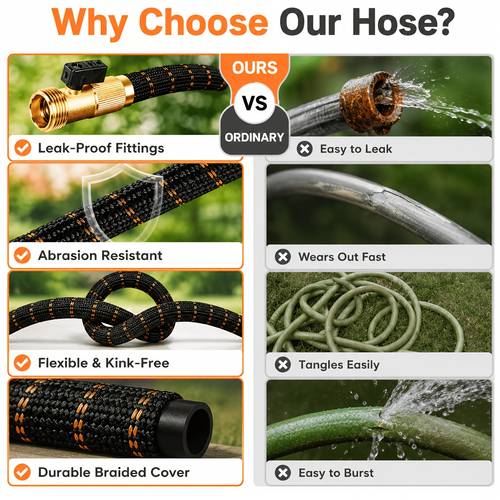 lovfen garden hose 25ft 50ft 75ft 100ft 150ft free flexible water hose with 10 pattern spray nozzle lightweight hose pipe leak proof 1 2 swivel connectors super fabric portable storage strap