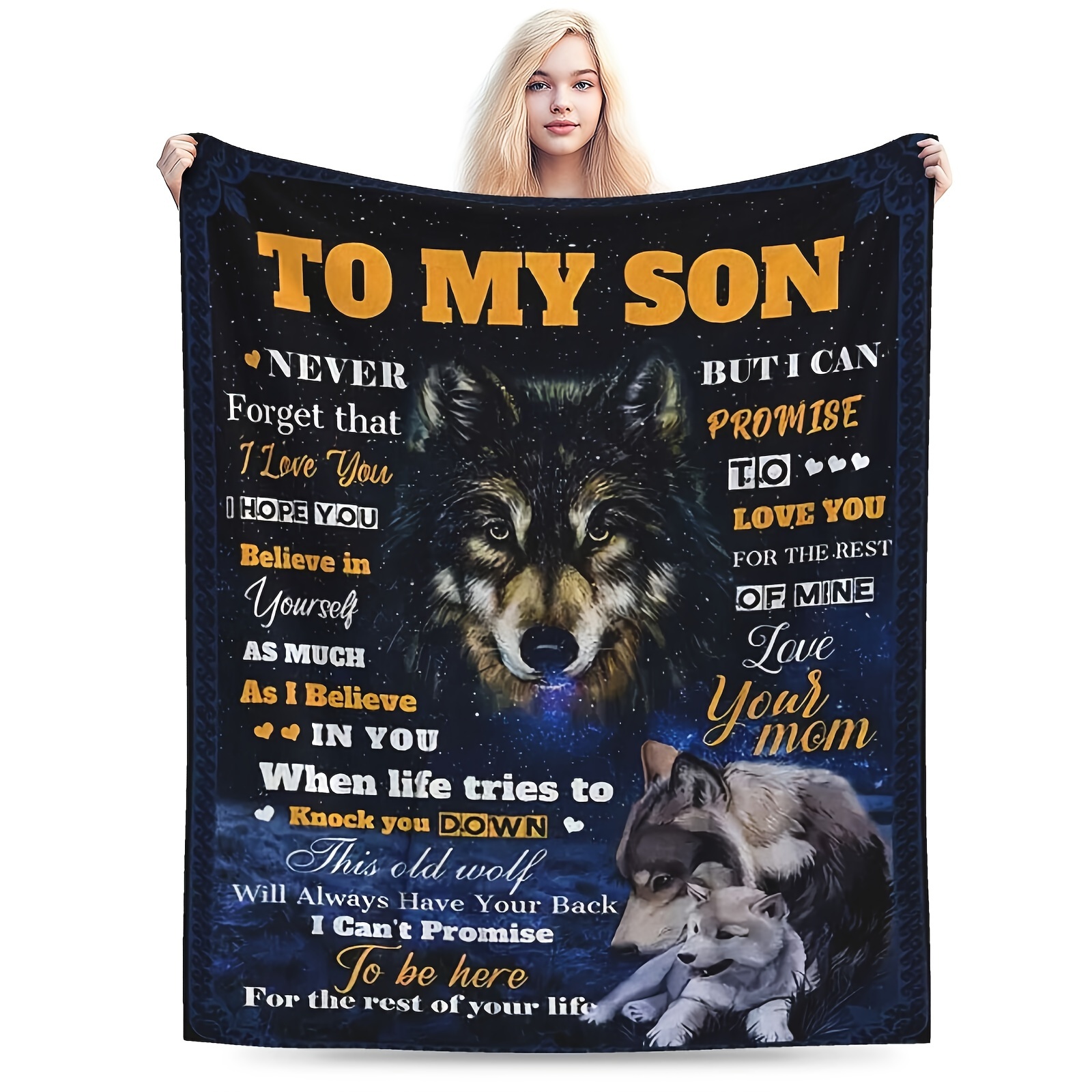 

1pc Son Mom, For Son, Blanket Mom, Wolf Throws Blanket Bed Sofa Blanket For