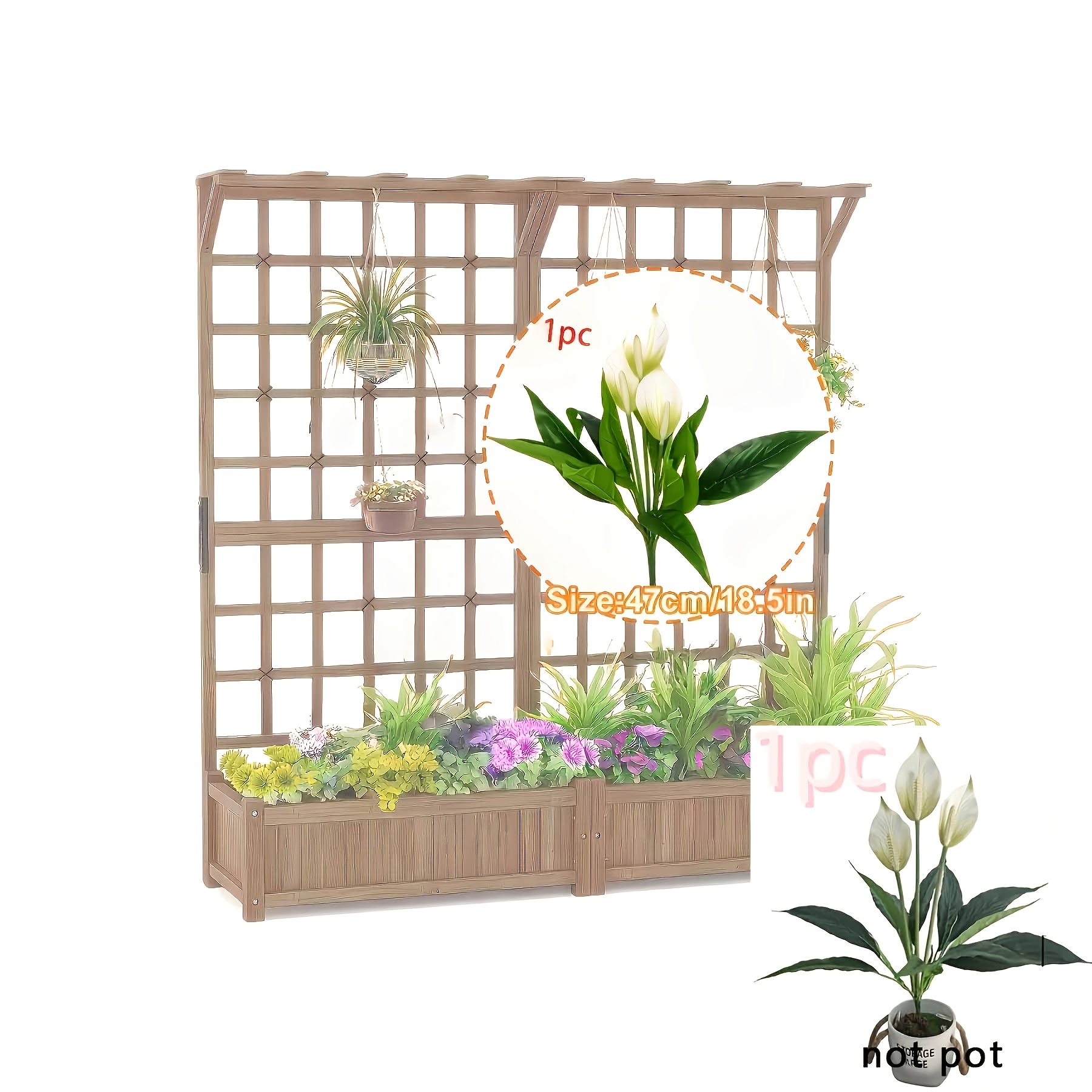 TEMU Artificial Simulated Green Pothos/monstera - White Heart-shaped Flowers With And Green Leaves, Maintenance-free, Home Indoor And Outdoor Decor,