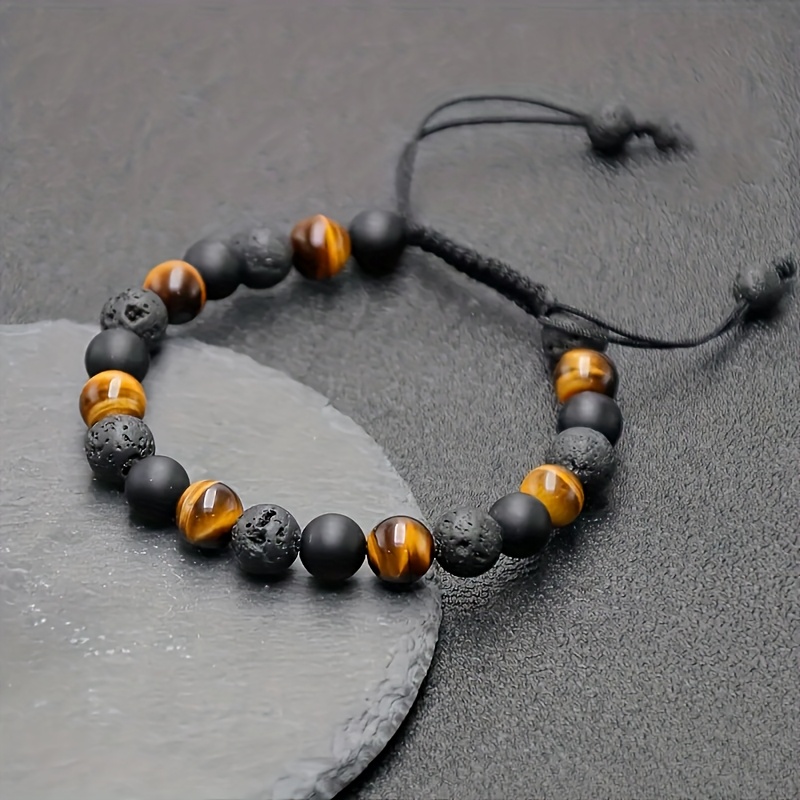 Image of Handmade 8mm Eye And Black Onyx Bead Bracelet, Unisex - Natural Stone, Elegant Design, Versatile Style, Suitable For Casual Or Formal Wear, Formal Accessory | Elegant Bead Jewelry | Eye Beads