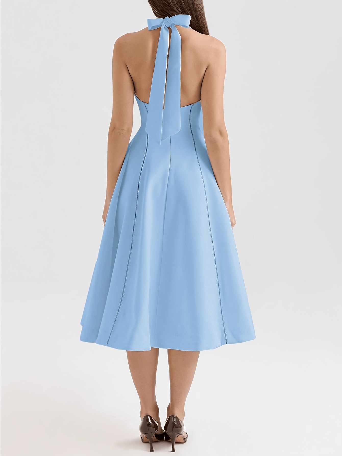 womens halter neck square neckline a line midi dress elegant - Temu Bahrain