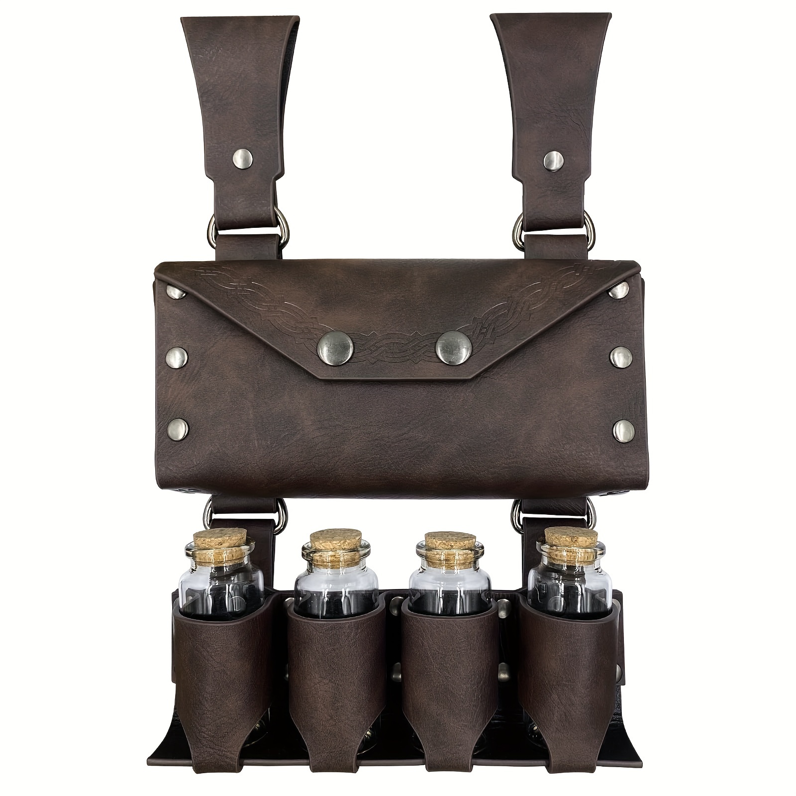 

Medieval Faux Leather Belt Bag, 4 Cork Potion Vials, Fantasy Wizard Waist Pouch Side Pack