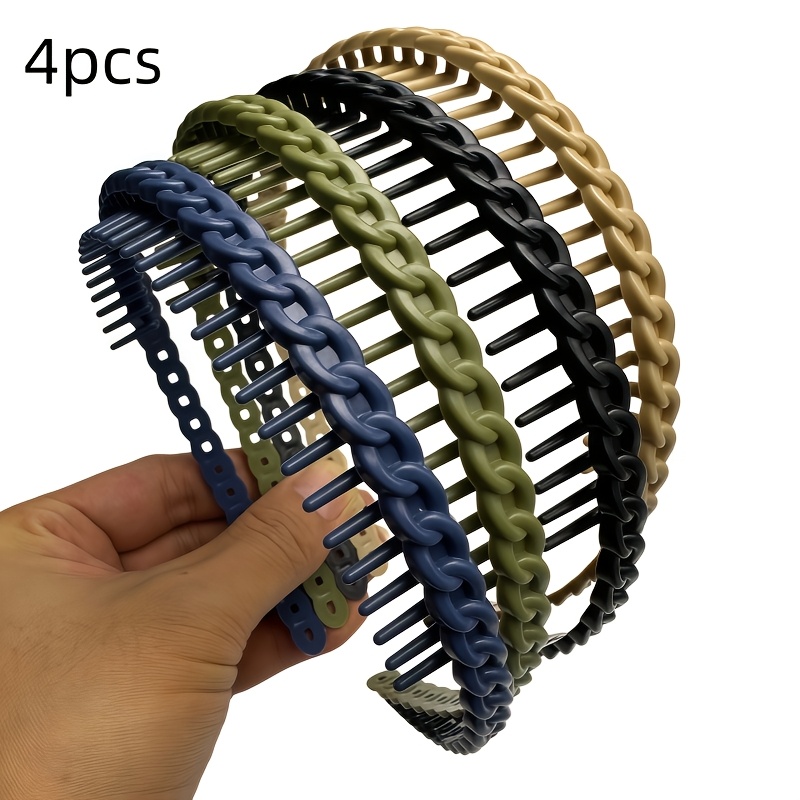 TEMU 4pcs Bandeau/Fer à Cheveux/Fer à Cheveux Large Mode Femme, Bandeau de Lavage de Visage Antidérapant avec Pince à Cheveux de Dents, Bandeau
