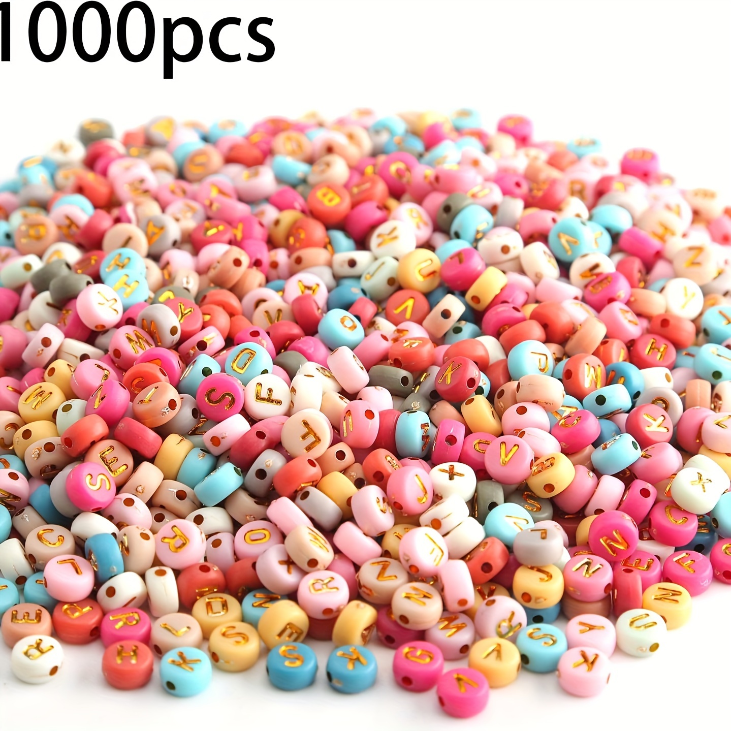 Image of 1000 Acrylic Small Letter Beads, Circular Letter Beads, Colored Acrylic With Golden Alphabet For Jewelry Making Letter Beads (colored Golden (pink))