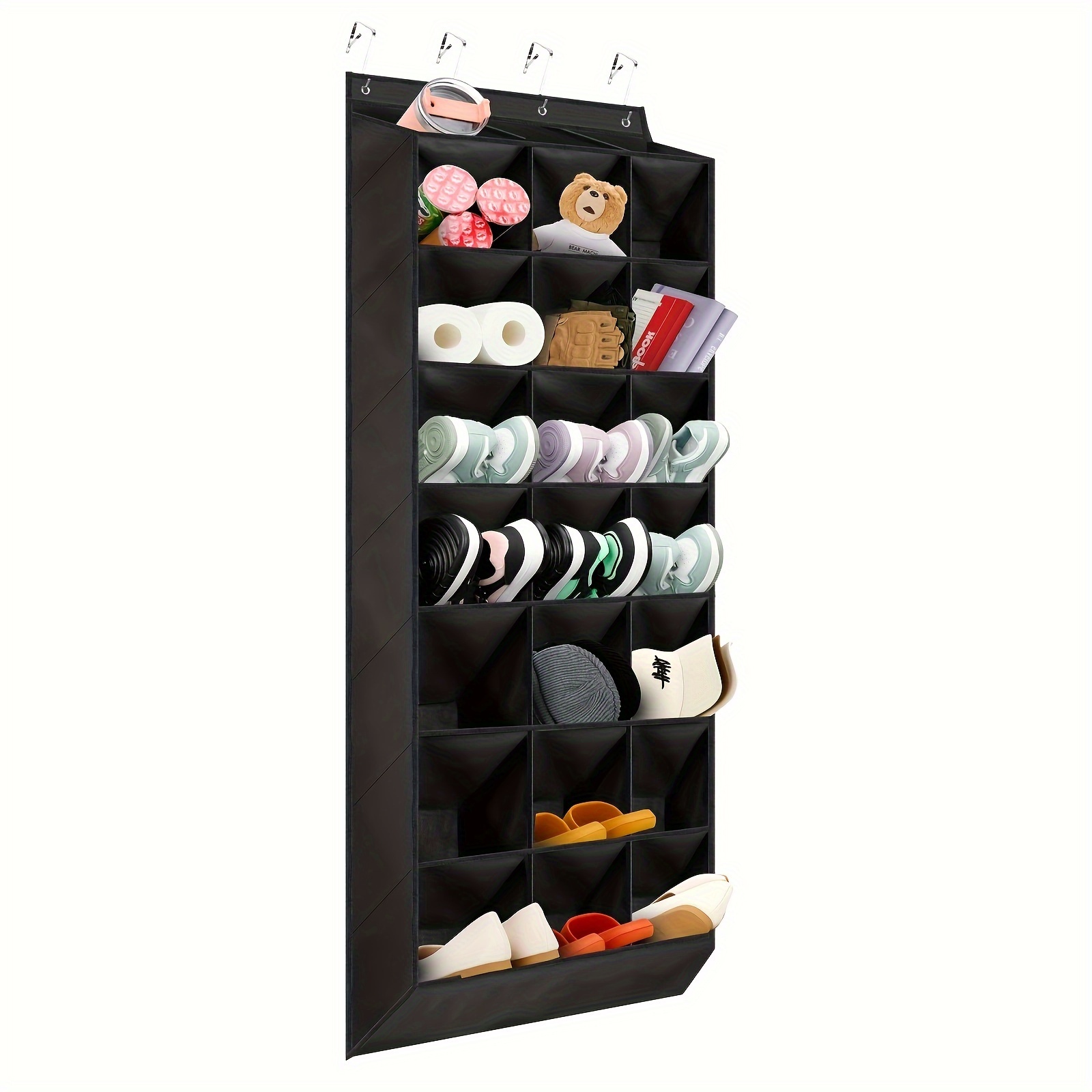 

1pc 24-pocket Double-row Over-the-door Shoe Organizer, Large Capacity Hanging Shoe Rack With 8 Layers, Fabric Wall Closet Storage Hanging Bag, Space-saving Design, Home Essential