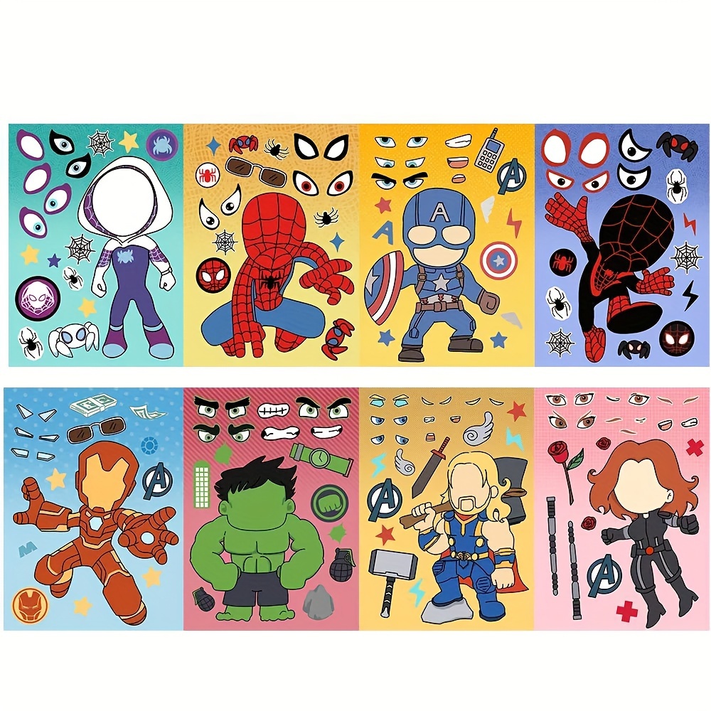 

Ume Marvel Puzzle Diy Sticker Set, 8 Sheets, Polyvinyl Chloride, Reusable Cartoon Face Stickers, No Electricity Required, Red - Featuring Spider-man, Captain America, , , ,