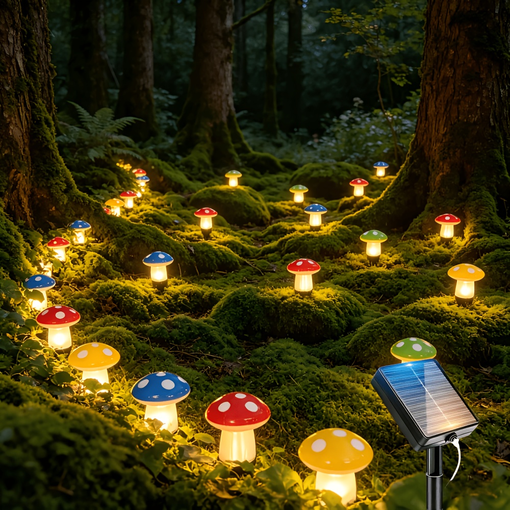 TEMU 15pcs Of Solar Mushroom Lawn Lights, Outdoor Fairy Garden Light String, 8 Lighting , Floor-mounted Type, Suitable For Gardens, Patios, , Lawns,