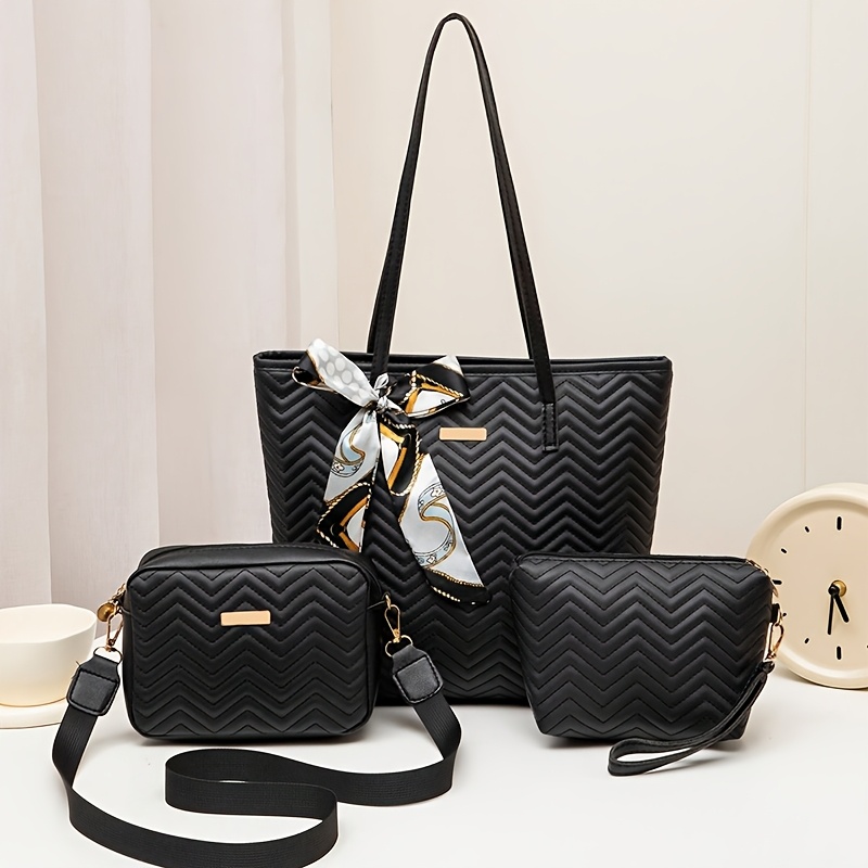 Image of Beautiful Surprise Gift 3pcs Retro Fashion Bag With Tote Shoulder Bag, Bag, Hand-held Bag, Multiple Matching Fashion Bags