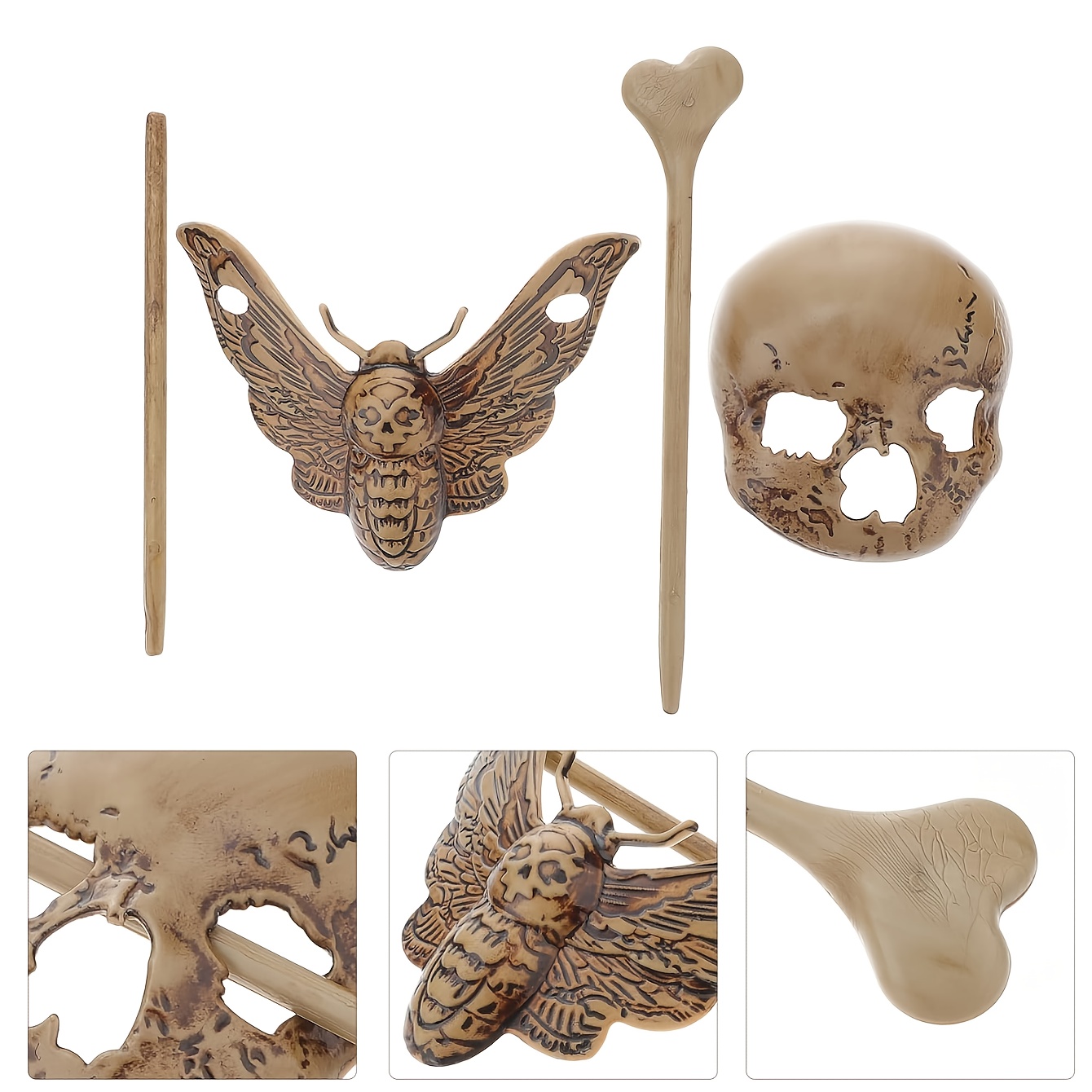 TEMU 2pcs Vintage Skull Hair Slippers - Gothic Punk Style, Intricate Design, Plastic Hair Forks For Women & Girls - Ideal For Halloween &