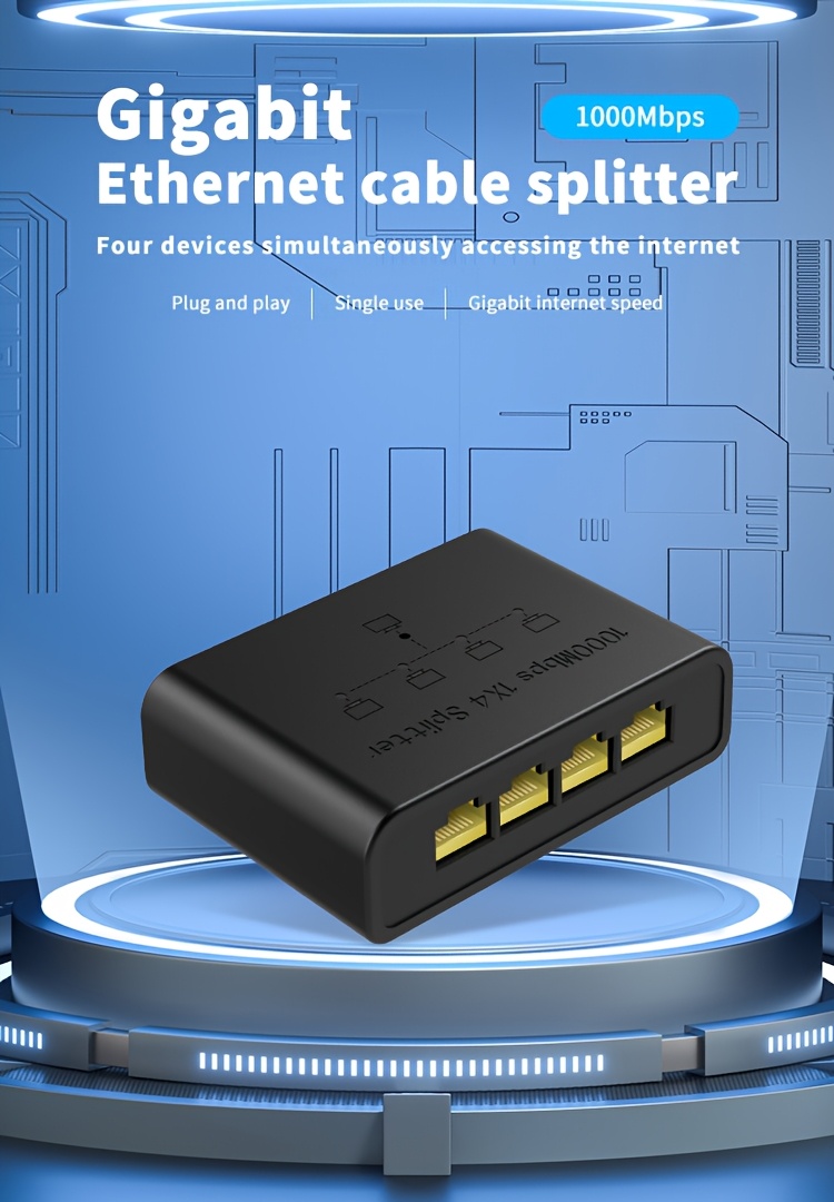 ethernet сплиттер 1 на 4, 1000 мбит/с, интернет-кабельный сплиттер   1 вход на 4 выхода, высокоскоростной сетевой гигабитный переключатель для локальной сети lan,   rj45, роутер, работает с кабелями  /5e/6/7/8 Детали 0