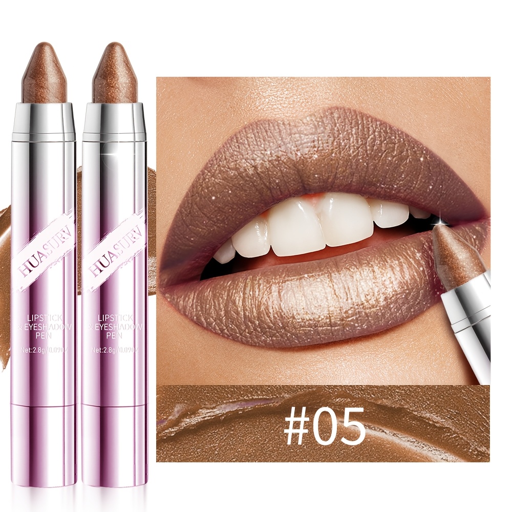 Image of [merry Christmas][christmas Gifts][gift For Girls] Huasurv Lipstick And Eyeshadow Pencil, Moisturizing Plumping Hydrating Shimmer Color Payoff - #hs2983-05