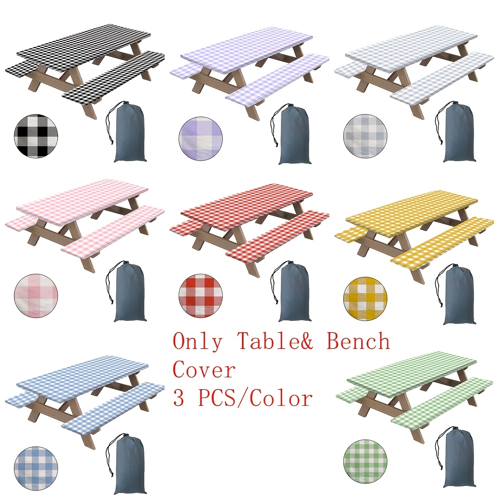 3pcs table covers and bench covers with elastic edges 6 ft red and     fitted for outdoor picnic camping and party