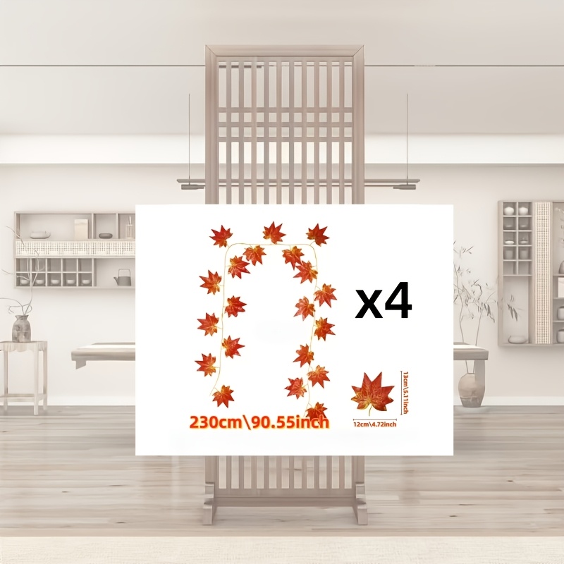 TEMU 4 piezas de hojas de artificiales con degradado , naranja y , enredaderas de colgantes de otoño, decoración de pared para estantería de chimenea