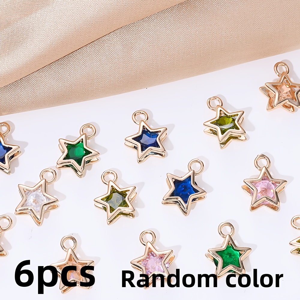 TEMU 6 pezzi 11X14Mm Ciondoli colorati a forma di stella in rame con strass intarsiati, per creazione di gioielli, braccialetti , collane, orecchini,