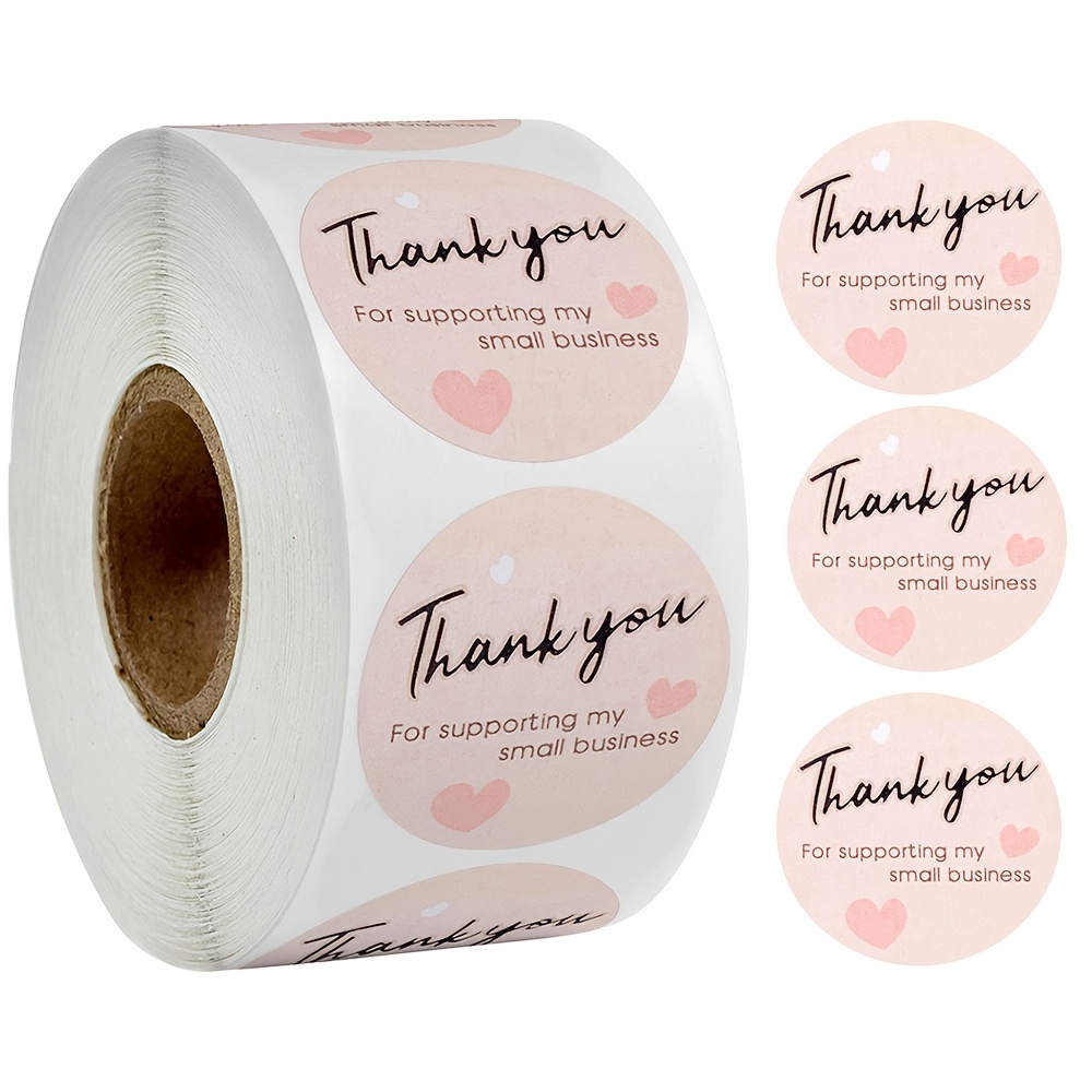 

500pcs Roll Pink Thank You Stickers, Self-adhesive Round Labels For Small , Embroidered Glossy , Graphic Pattern Paper Stickers For Gift Decoration And Stationery