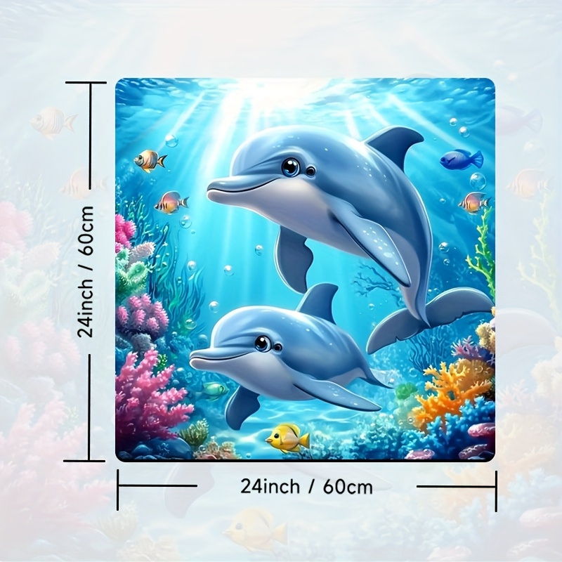 E-shop 1 Stück Lebendiges Ozean-Design Trockenmatte mit Delfinen & Korallenriffen – Langlebige Polyester-Küchenarbeitsplatte, Waschmaschine &