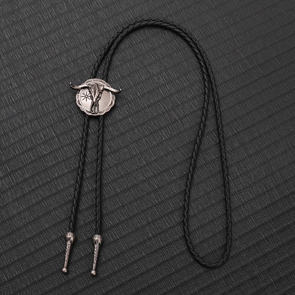 TEMU 1pc Of Personalized Bull Skull Bolo Tie For Men And Women, Western Style Shirt Bow Tie Chain, Metal Collar Rope Additions