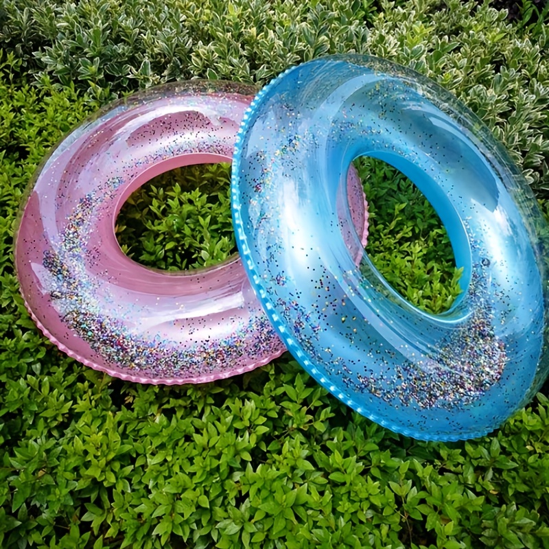 

1pc Sparkling Sequin- Inflatable Swim Ring - Pvc, Transparent Pink & , Ideal For Beach & Pool Parties With Adults