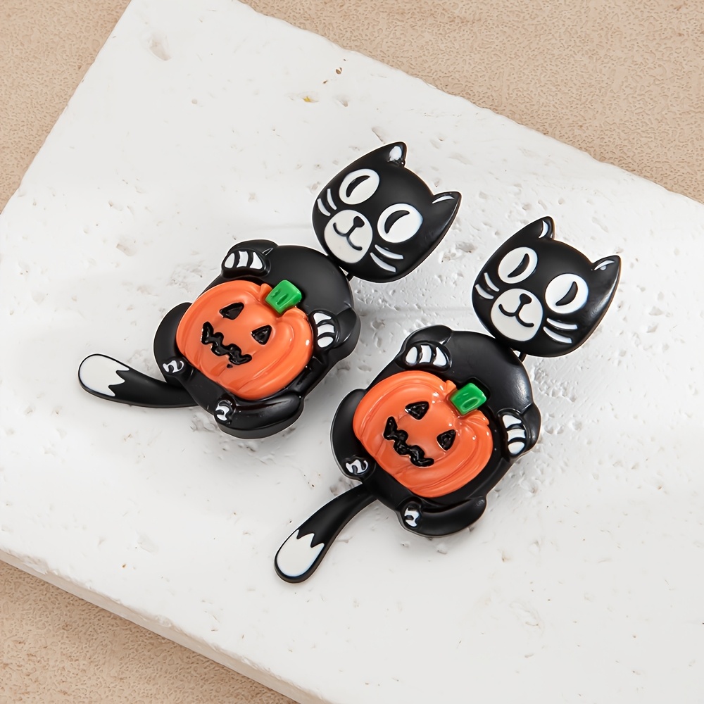 TEMU Halloween Dangle Earrings Cat Pumpkin/ Swing Tail Cat/ Haunted House Drop Earrings