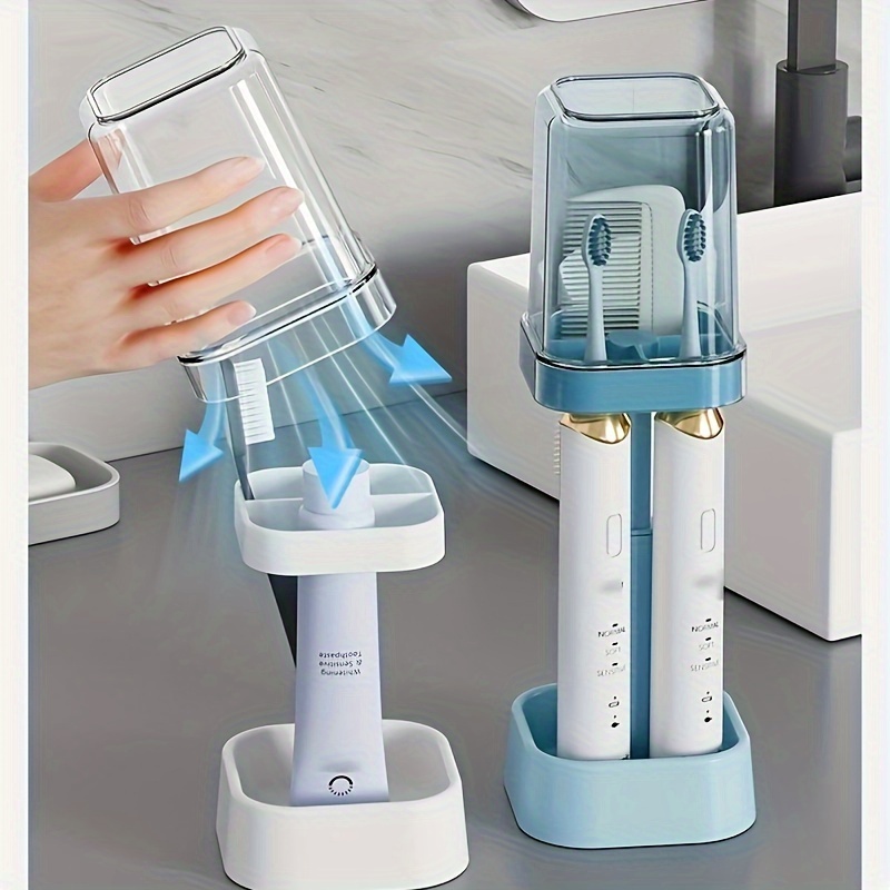 

Portable Toothbrush And Toothpaste Holder: For Bathroom Organization - Suitable For Regular And Electric Toothbrushes - No Power Required - Dorms, Christmas Gifts, Or Home Decor