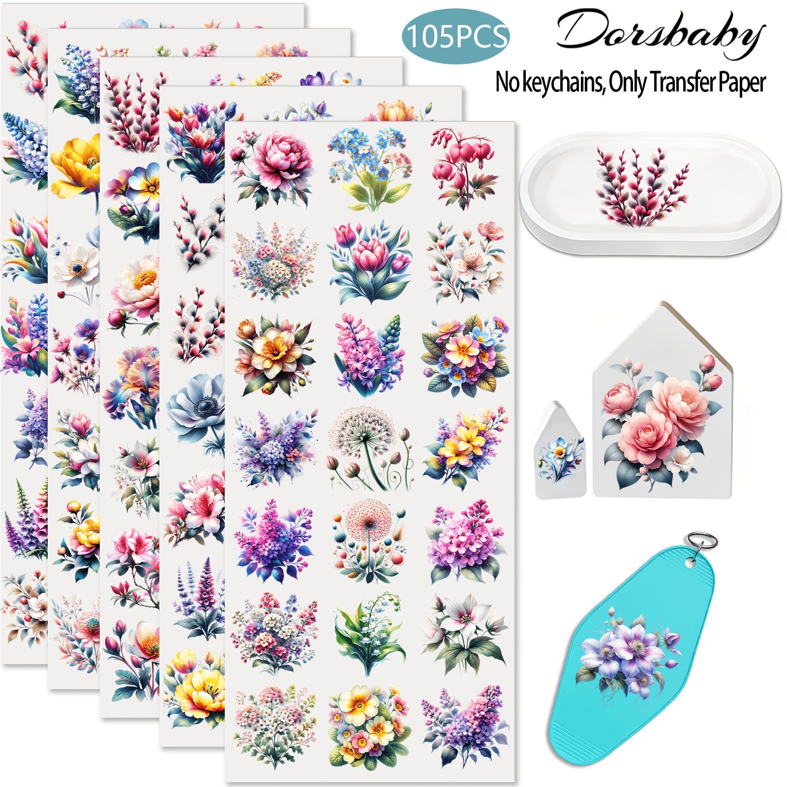 TEMU 105 Spring Flower Uv Dtf Keychain, Colorful Uv Dtf, High- Uv Transfer Paper, Suitable For Keychains, Small Pendants, And Mugs. Uv Dtf Transfer