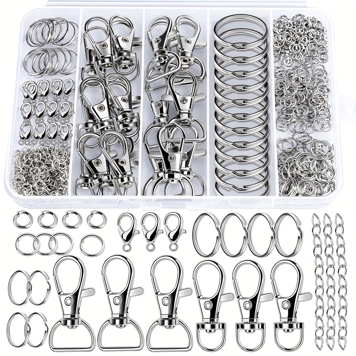 E-shop DIY 524-teiliges Schlüsselanhänger-Bastelset, silbrig Schlüsselanhänger-Glieder, Umhängeband-Clip, Schlüsselanhänger-Haken, Schlüsselring,