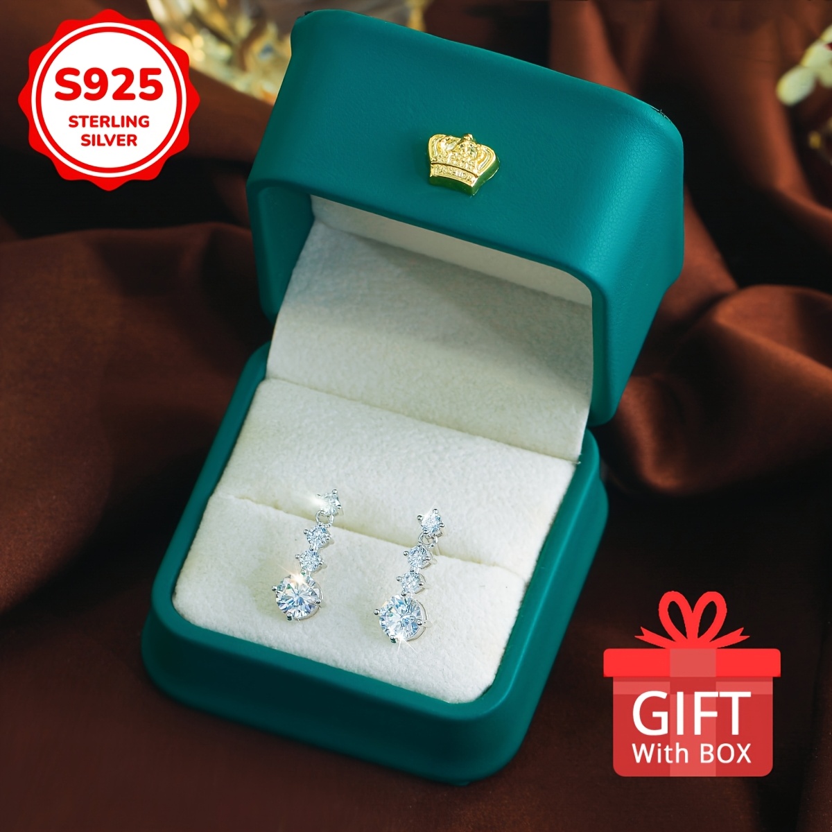 Women's S925 Silver Four Round Zirconia Drop Dangle Earrings
