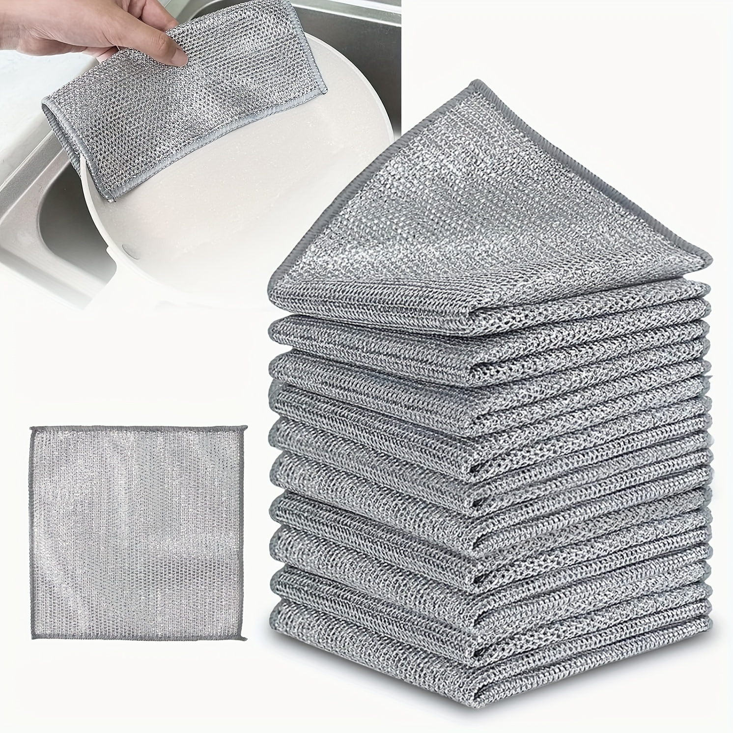 

9pcs Wire Dishwashing Rag For Wet And Dry, Non-scratch Wire Dishcloth, Multipurpose Cleaning Pads, Kitchen Wipes Cleaning Cloths, Silver