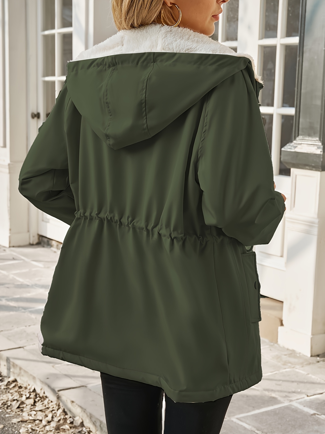 Chaqueta con Capucha Forrada de Piel Ártica para Mujer - Abrigo Invierno, Cáscara Exterior No Elástica para Gimnasio y Viajes, Ropa de Otoño/Invierno Lavable a Máquina, Diseño Elegante, Aislamiento Térmico, Ideal para Aficionados al Aire Libre - Imagen 6