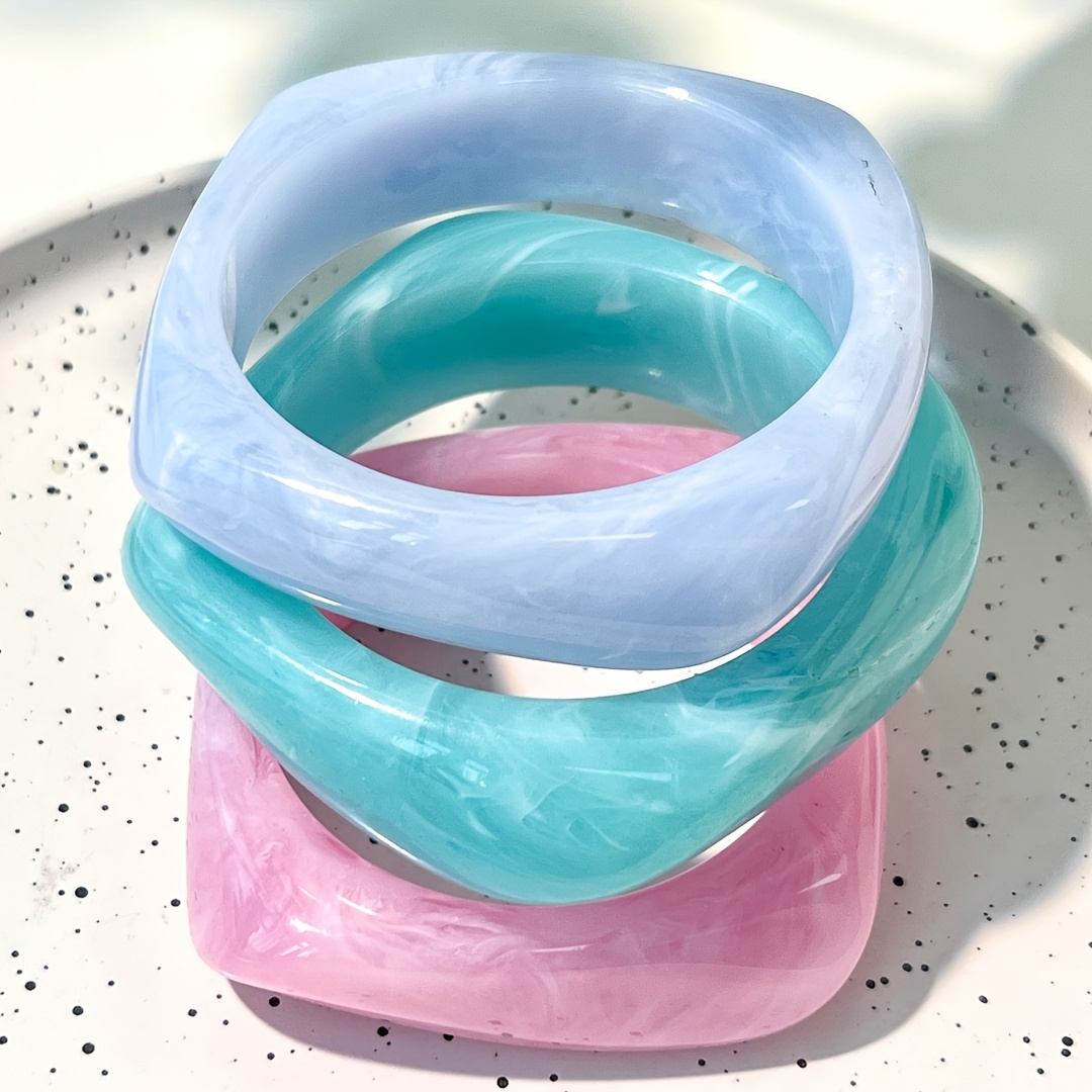 3pcs Retro Geometric Pattern Resin Bracelet Set