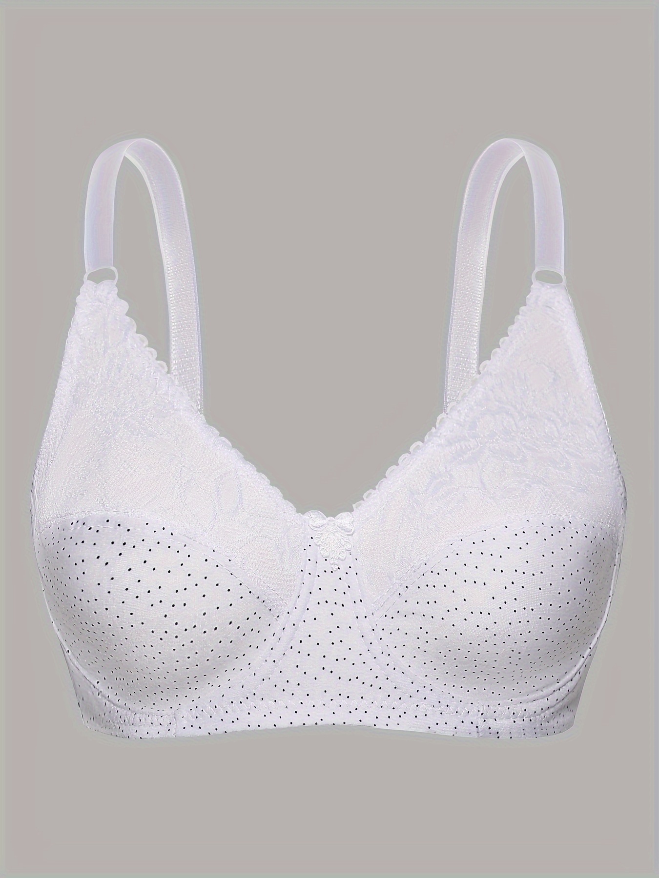 Pin Dot Print Bra, Sexy & Breathable Underwire Lace Bra, Women's Lingerie &  Underwear