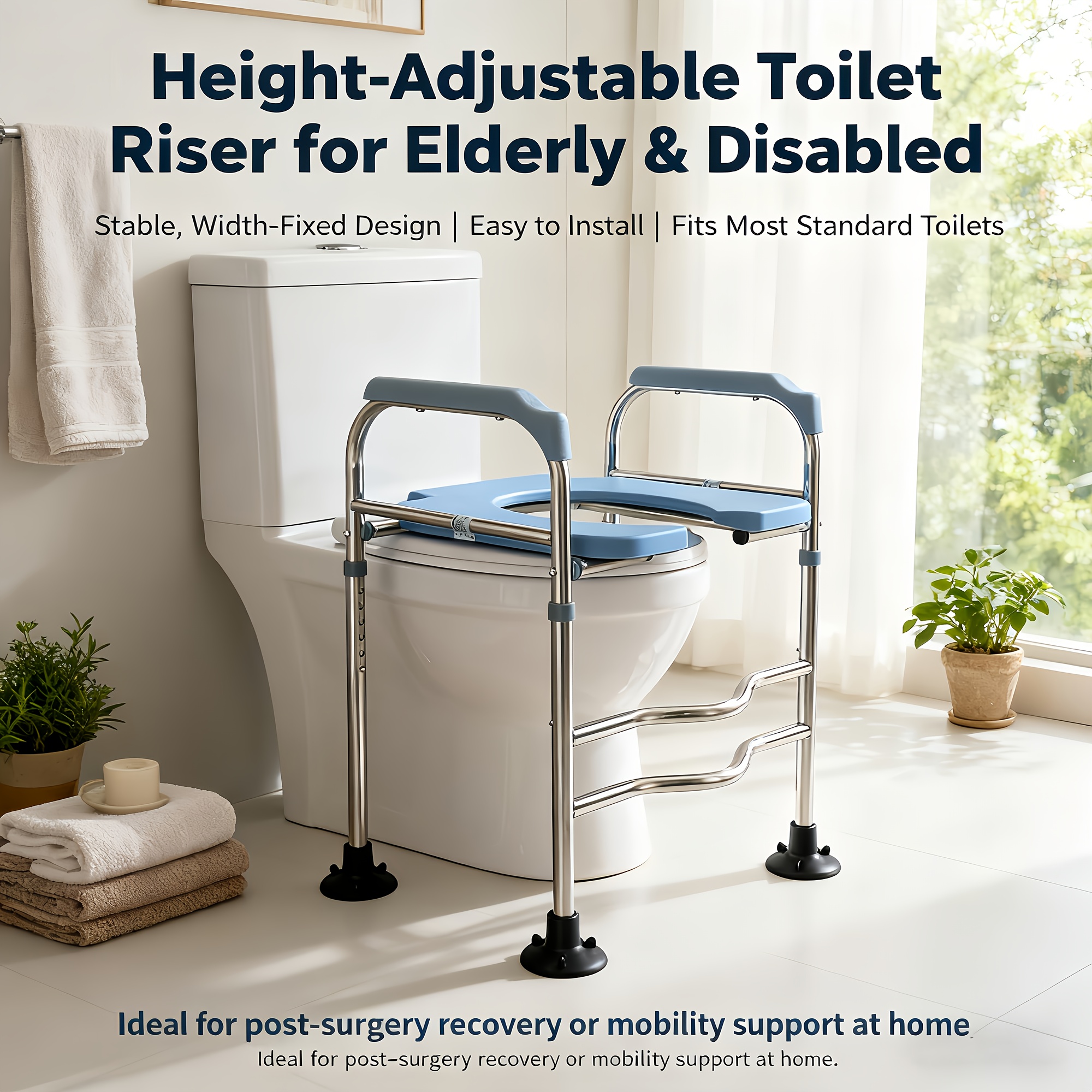 Adjustable Height Toilet Seat with Handle, Supports Up to 125kg, Toilet U-shaped Seat Riser, Suitable for All Toilets, Perfect for Seniors And Individuals with Limited Mobility, Accessible Toilet, Compact Design, Sturdy Handle, Rustresistant Material