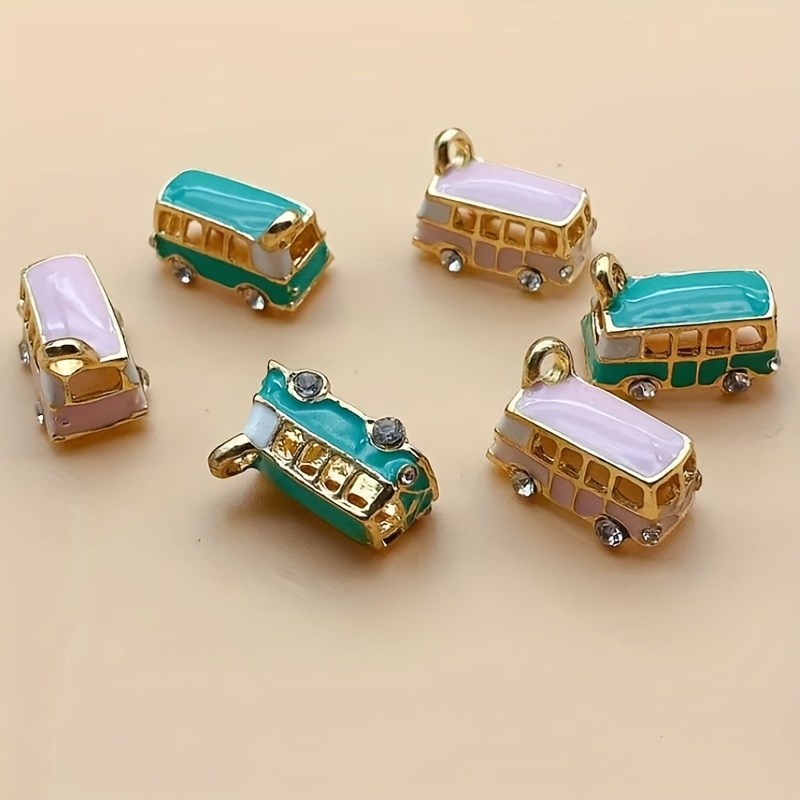 

5pcs Bus , 3d Enamel Zinc Alloy Pendants For Making, Necklace, , Keychain - Transportation Jewelry Making And Accessories