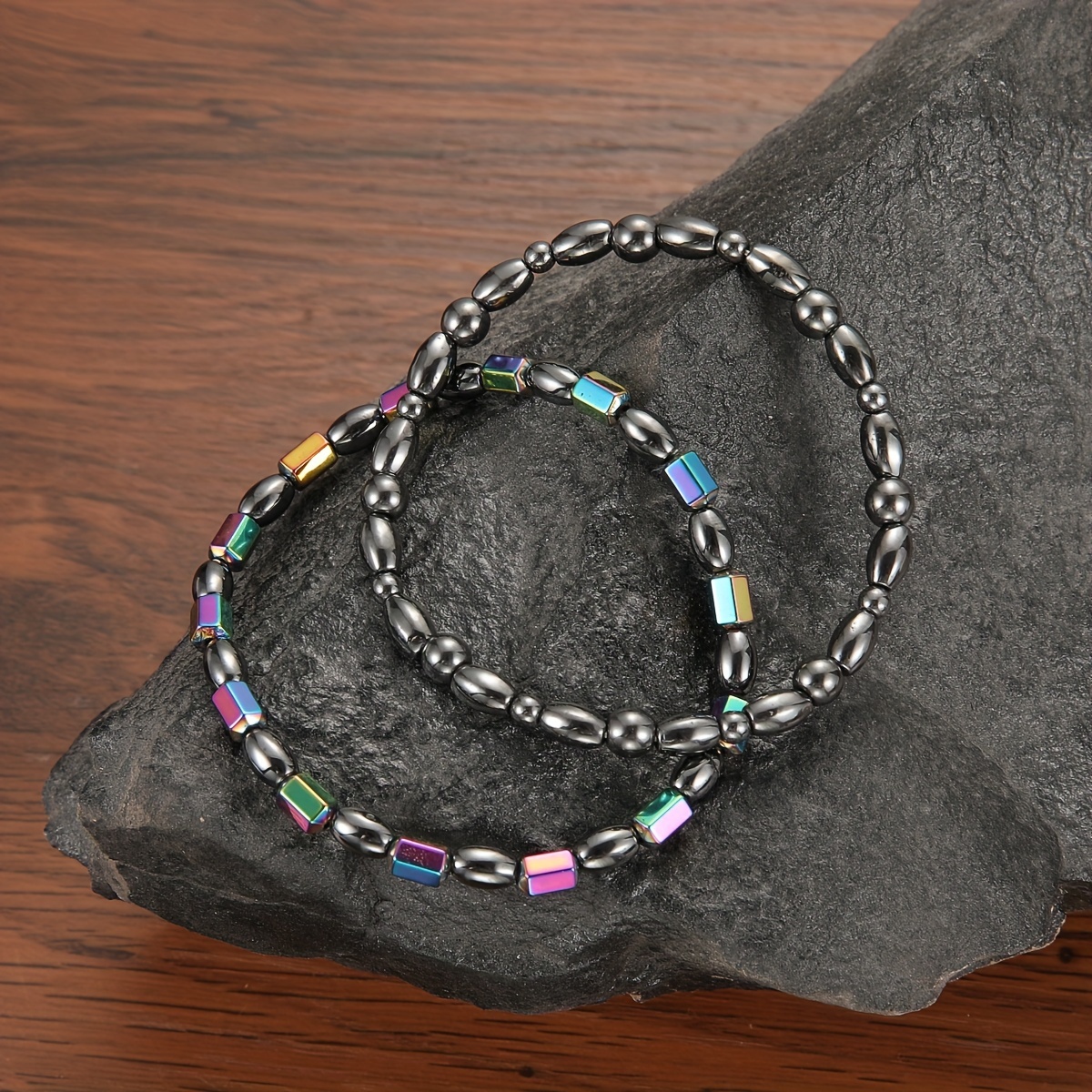 

2-piece Magnetic Hematite Colorful Black Anklets Set, Classic Style, Couples Anklet Jewelry, Delicate Female Hand Jewelry
