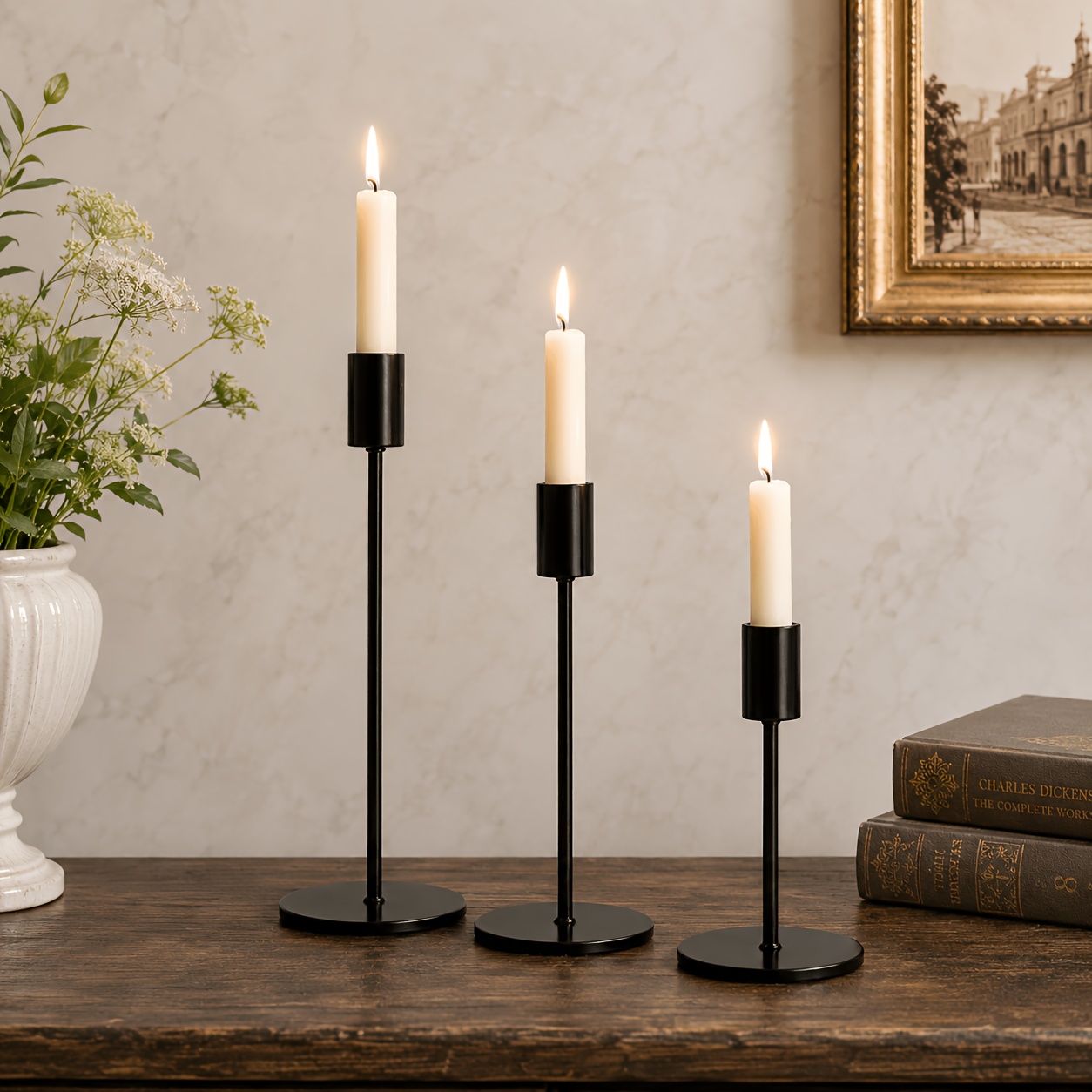 TEMU Lot de 3 bougeoirs en fer, décoration de style européen pour mariage et banquet, décoration de dîner aux chandelles, support de bougie rond de