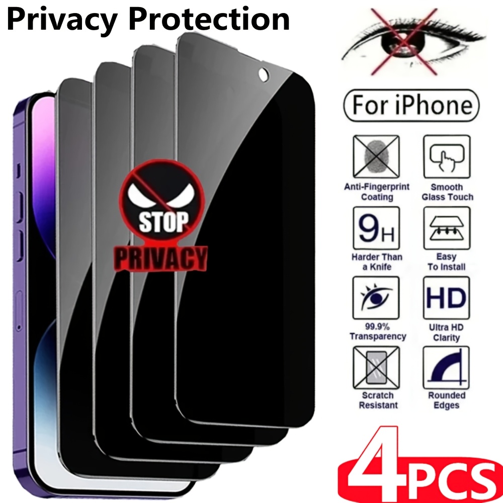 

4pcs Privacy Screen For Iphone 11 12 13 Pro Max - Anti Spy-tempered Glass Protector Invisible Privacy Armor 9h Hardness Full Coverage Film For Iphone Plus