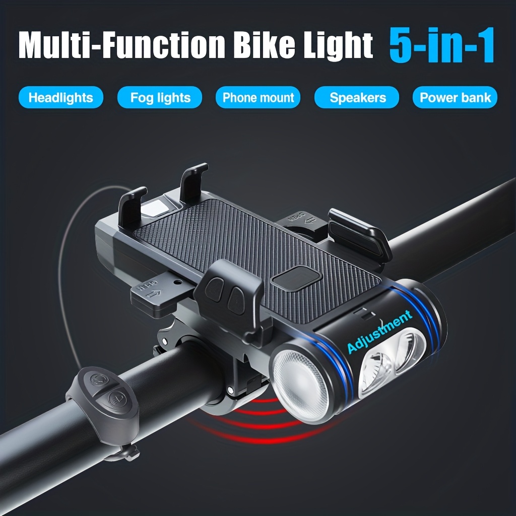 TEMU Bike Light Usb Charging Bike Headlight + Bike Fog Light + Bicycle Horn + Bike Phone Mount + Power Bank Suitable For Mountain Bikes, Road Bikes,