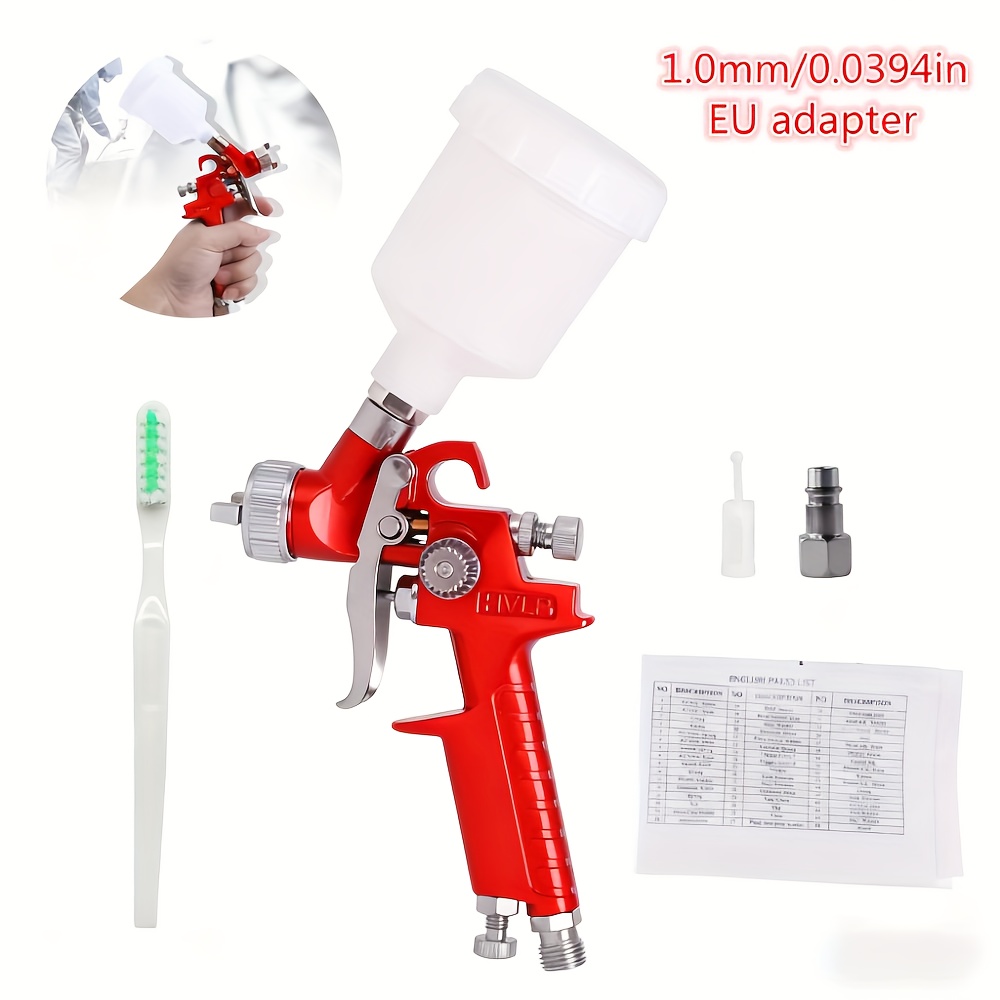TEMU Hvlp Mini Spray Gun With 0.8mm/1.0mm Nozzle, Gravity , Used For Precise Repair Of Car, Furniture And Home Paint Projects-, Durable Aluminum