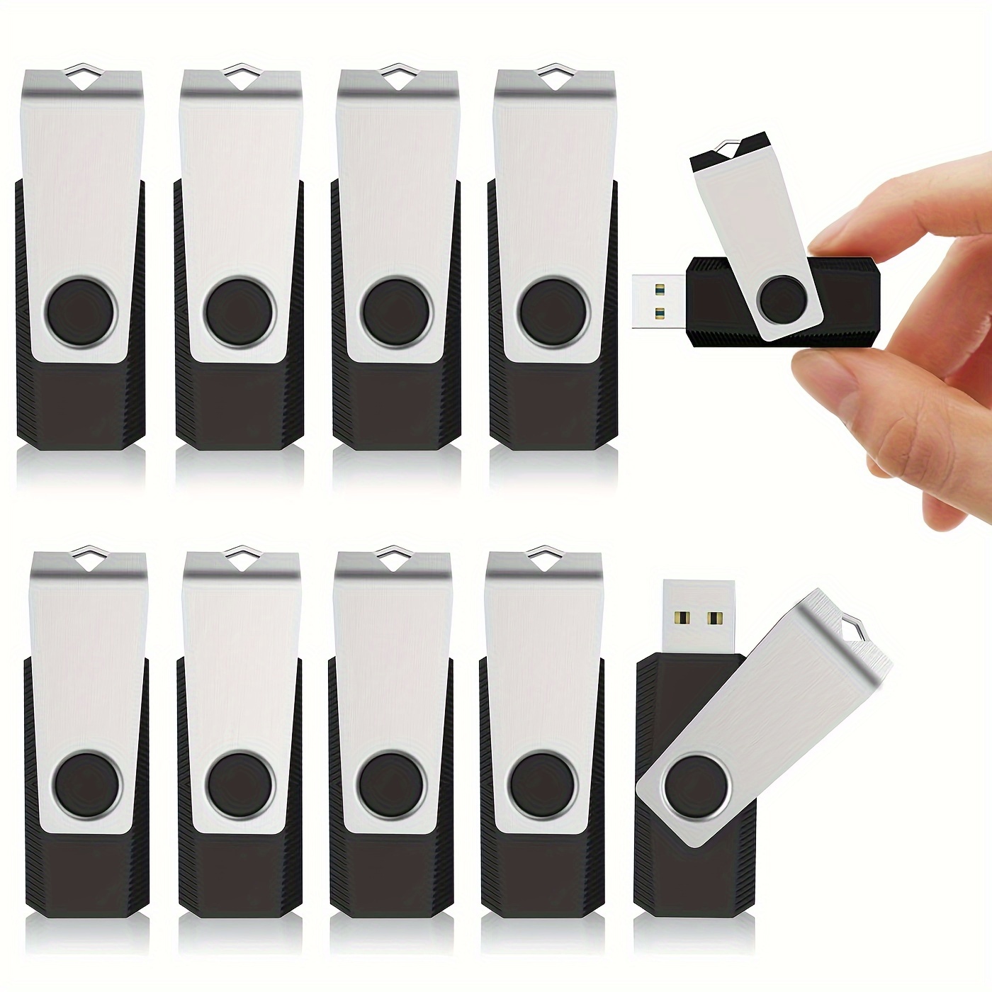 

10pcs 4-64gb Usb 2.0 Flash Memory Stick, Swivel Thumb Drives For Universal Data Storage, For Home & Office (black)