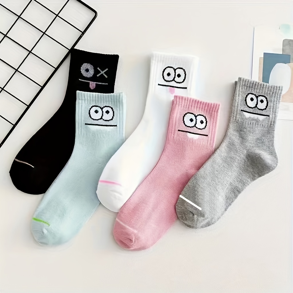 TEMU 5 Paires de Chaussettes à Imprimés Amusants, Chaussettes Confortables et Décontractées, Bas et Collants pour Femmes