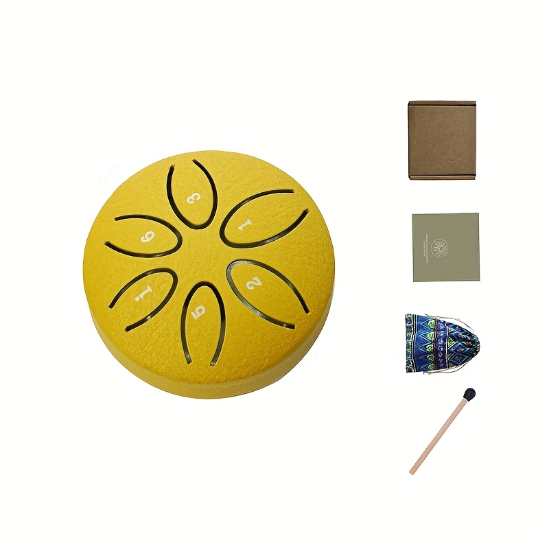 TEMU 1 Set Of Outdoor Garden Rain Drum, 6-tone Pocket Chime, Portable Steel Body Meditation With Drumsticks - Perfect Gift For Beginners , Drum Set,