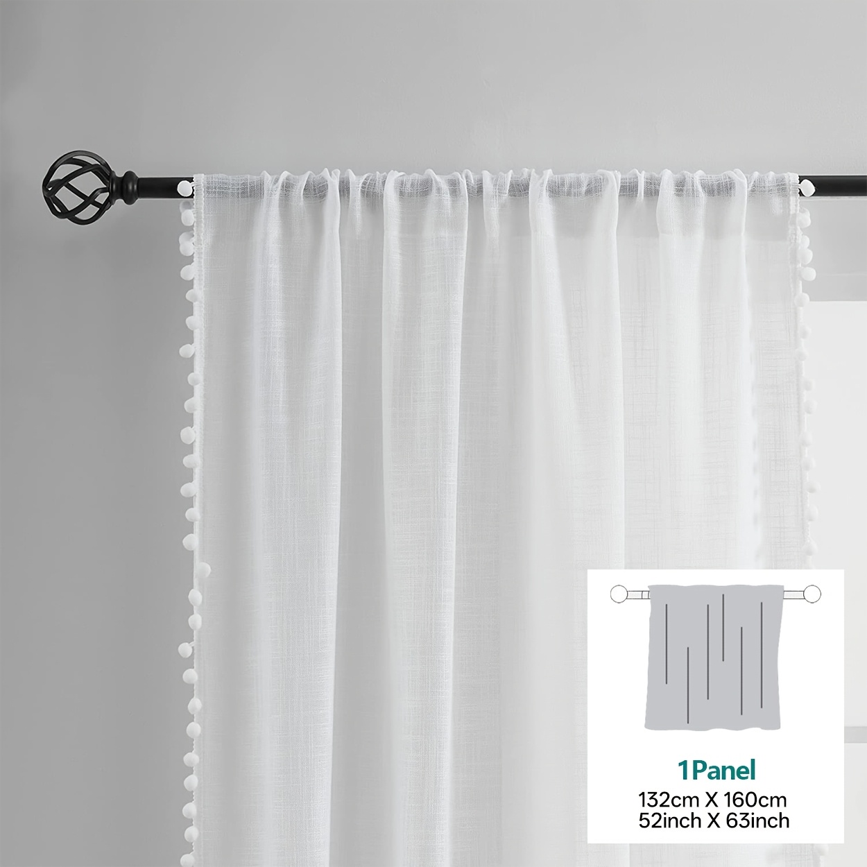 E-shop 1Panel Bohemian Kreuzmuster Weiße Perlen Vorhang, Moderner Minimalistischer Uni-Farben Halbverdunkelung Stangen-Tasche Fenstervorhang Geeignet