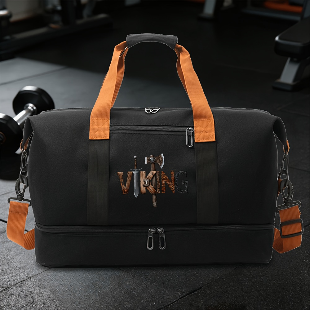 TEMU 1pc Viking Style Axe Sword Totem Gym Bag - Fashion Contrast Travel Bag - Outdoor Sports Fitness Bag - Shoulder Crossbody Handheld Bag - Running