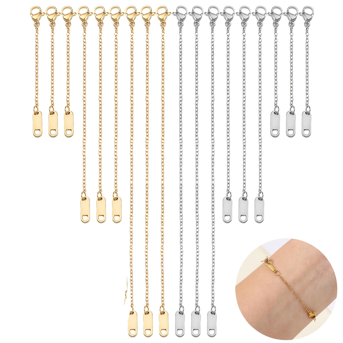 

3/6/12pcs Stainless Steel Jewelry Chain Extenders Set, Necklace Bracelet Anklet Extender For Diy Crafts, Gift-compatible, Jewelry Accessories And Parts