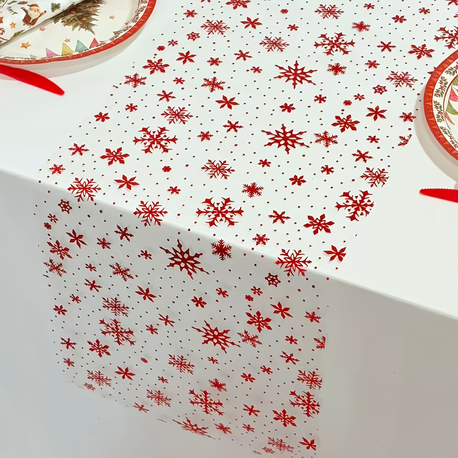 Single Pack 28*275cm Snowflake Pattern Decorative Table Runner, Suitable For Events, Weddings, Birthday Parties, Christmas, New Year, Thanksgiving, Halloween, Home Decor, Dining Table Scene Decoration