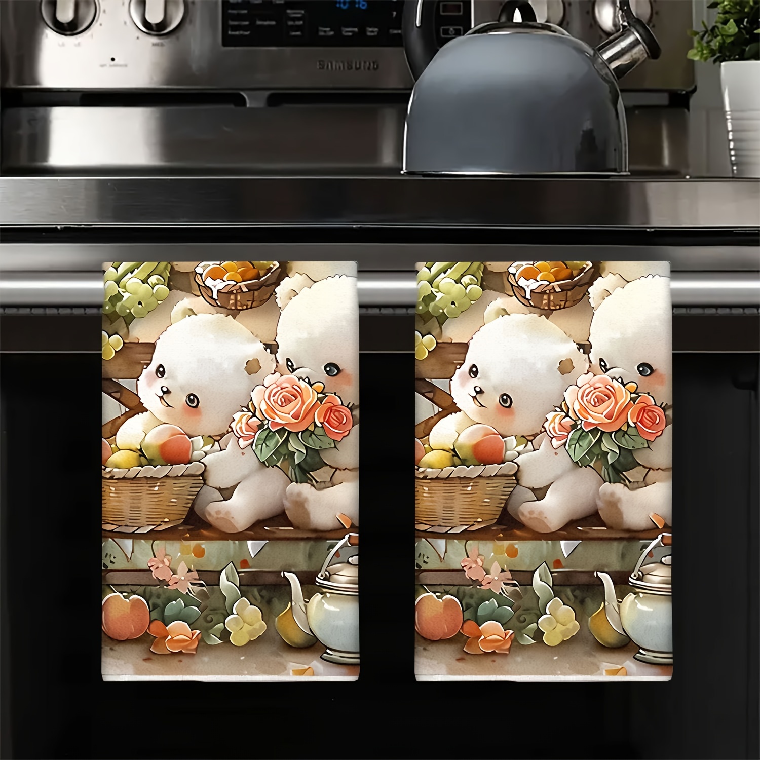 E-shop 2er-Set Süße Kleine Bären Handtücher - Ultra Saugfähig, Weiche Polyester Küchen- & Badezimmer Geschirrtücher, zum Kochen, Backen,